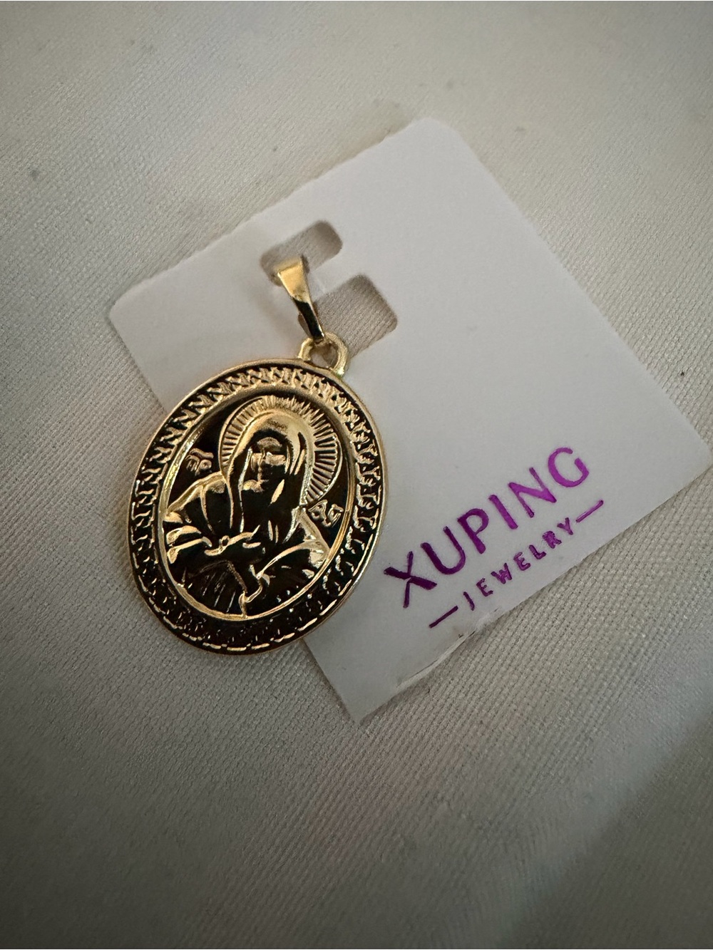 Xuping Gold-Tone Religious Oval Pendant Necklace